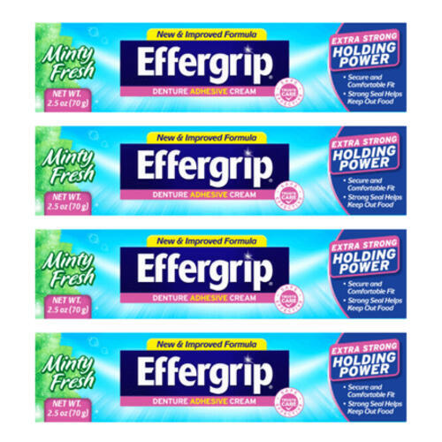 Effergrip Denture Adhesive Cream  Extra Strong Holding Power  2.5 oz (Pack - 4)