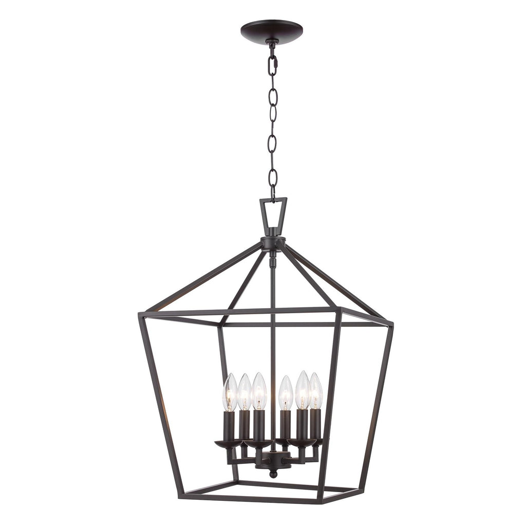 TRANS GLOBE Imports 10266 BK/BN Transitional Six Light Pendant in Black Finish,