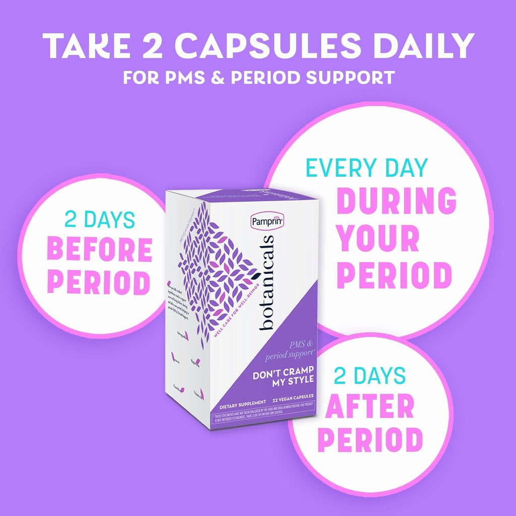 Pamprin Botanicals Supplement for PMS & Period Support, with Ashwagandha,