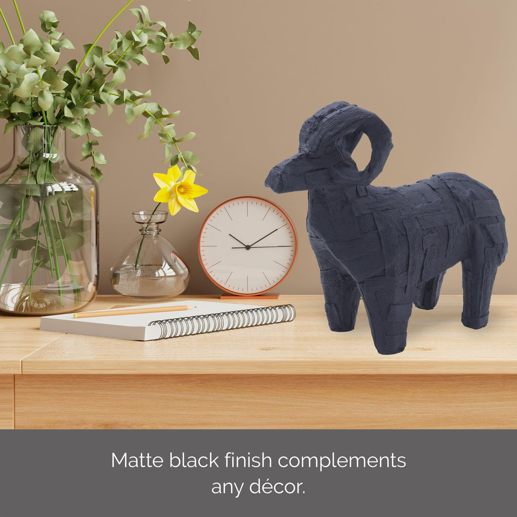 Mikasa Resin Ram Figurine, 8.07x2.76x6.69 Inch, Black Matte