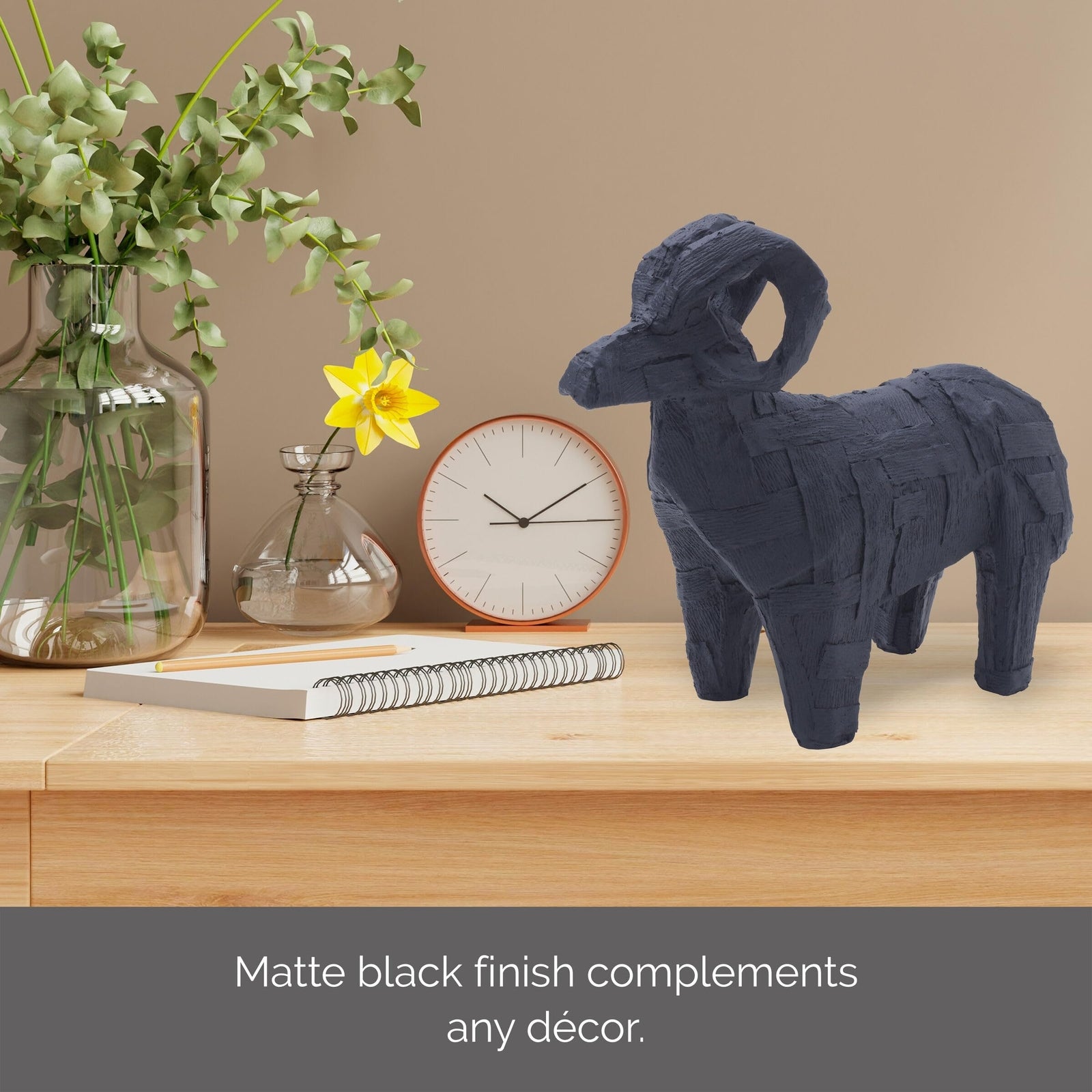 Mikasa Resin Ram Figurine, 8.07x2.76x6.69 Inch, Black Matte