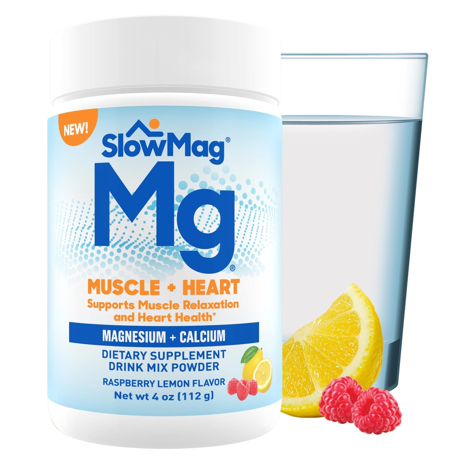 SlowMag® Magnesium Powder, Magnesium + Calcium Supplement Drink Mix, Raspberry