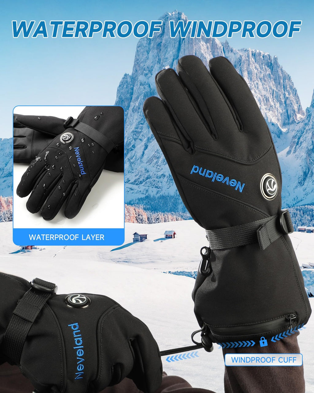 Neveland Heated Gloves for Women Men 4800mAh Rechargeable 8H Electric Heated Ski