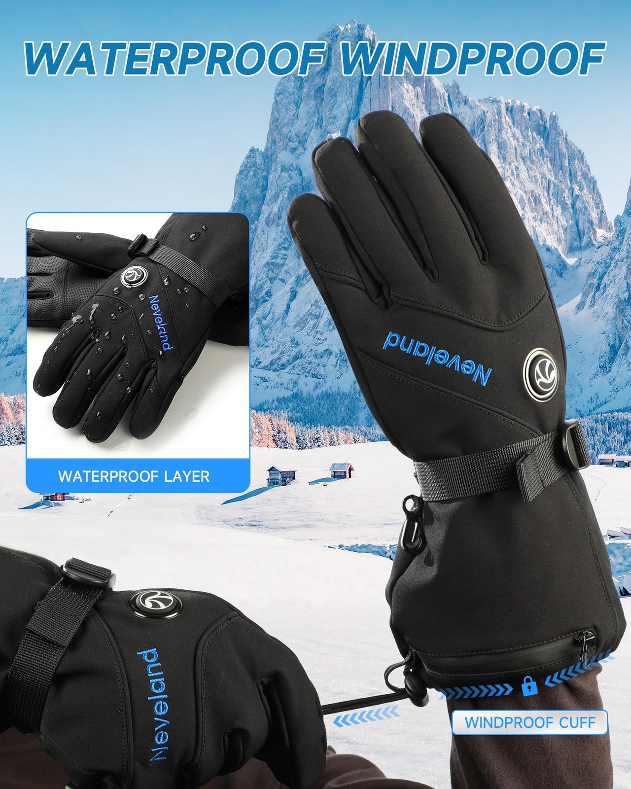 Neveland Heated Gloves for Women Men 4800mAh Rechargeable 8H Electric Heated Ski