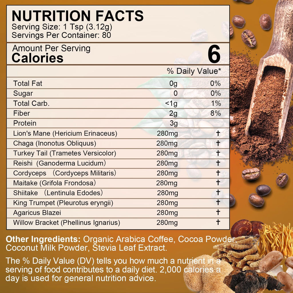 Mushroom Coffee - Lions Mane Mushroom Powder Instant Coffee with Lion's Mane,