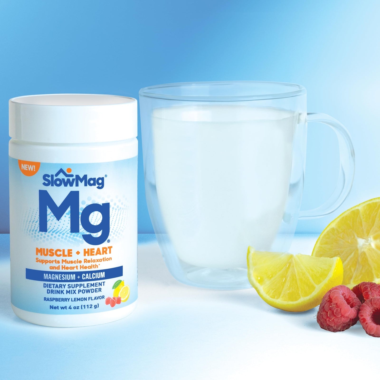 SlowMag® Magnesium Powder, Magnesium + Calcium Supplement Drink Mix, Raspberry