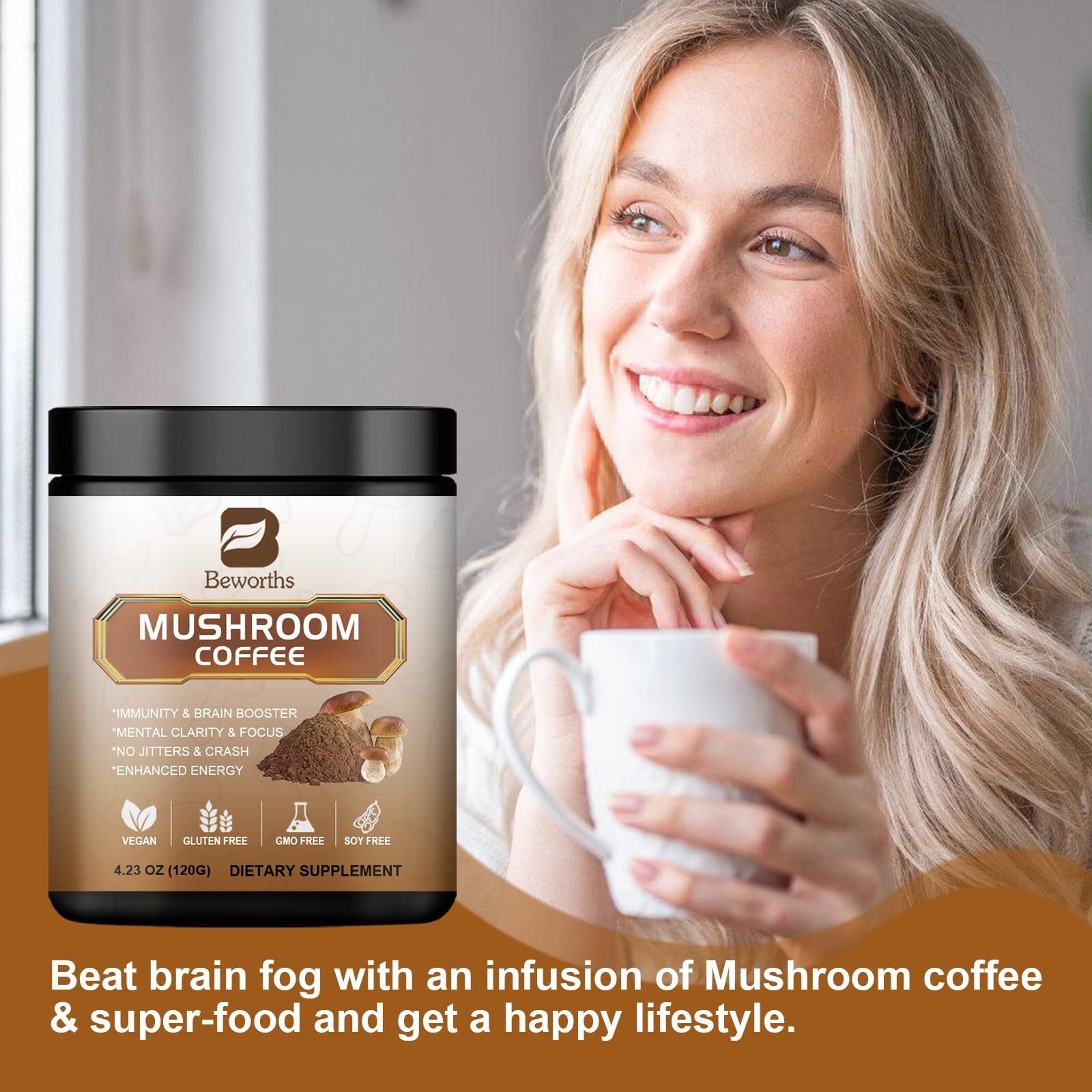 Mushroom Coffee - Lions Mane Mushroom Powder Instant Coffee with Lion's Mane,