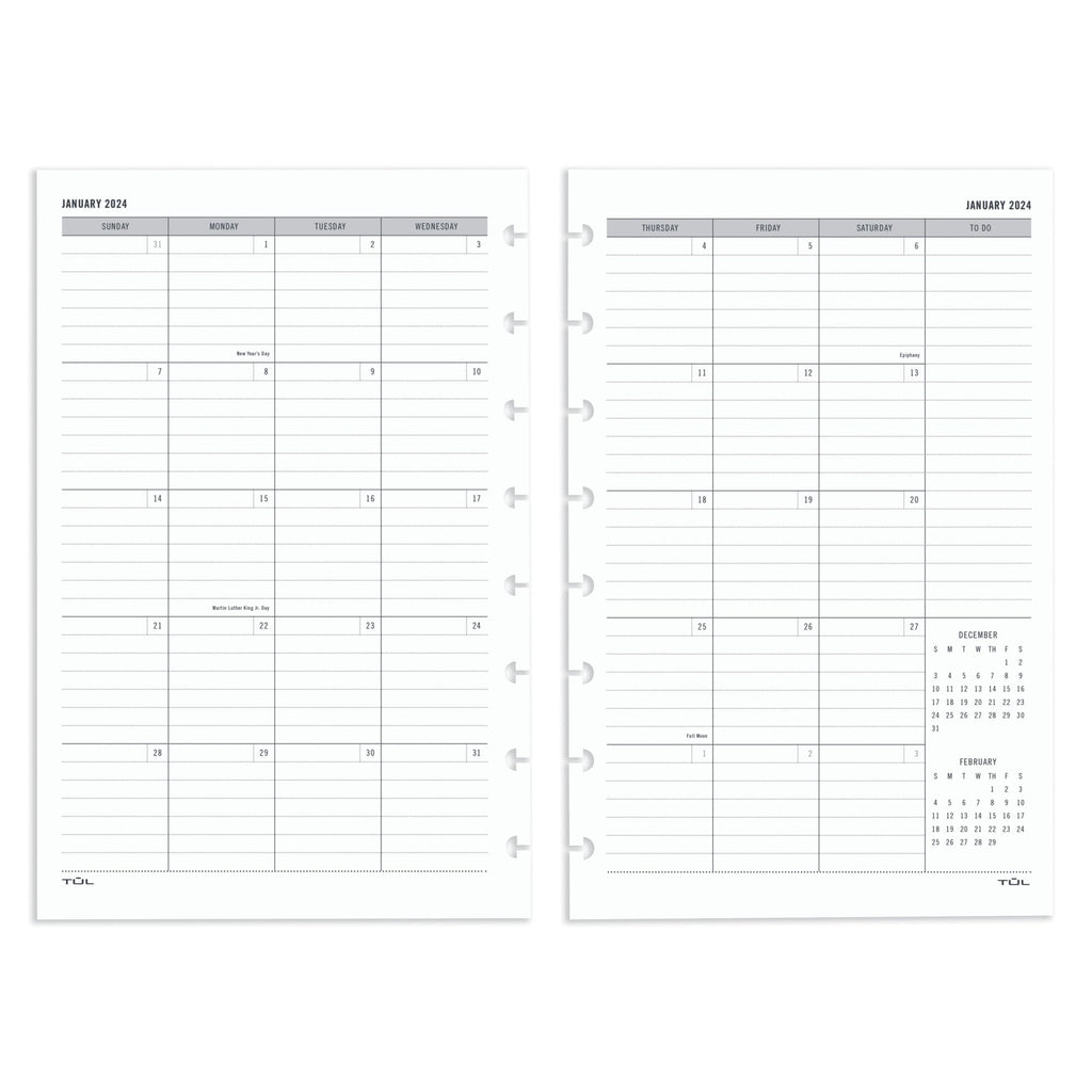 2024 TUL® Discbound Monthly Planner Refill Pages With 12 Tab Dividers, Junior