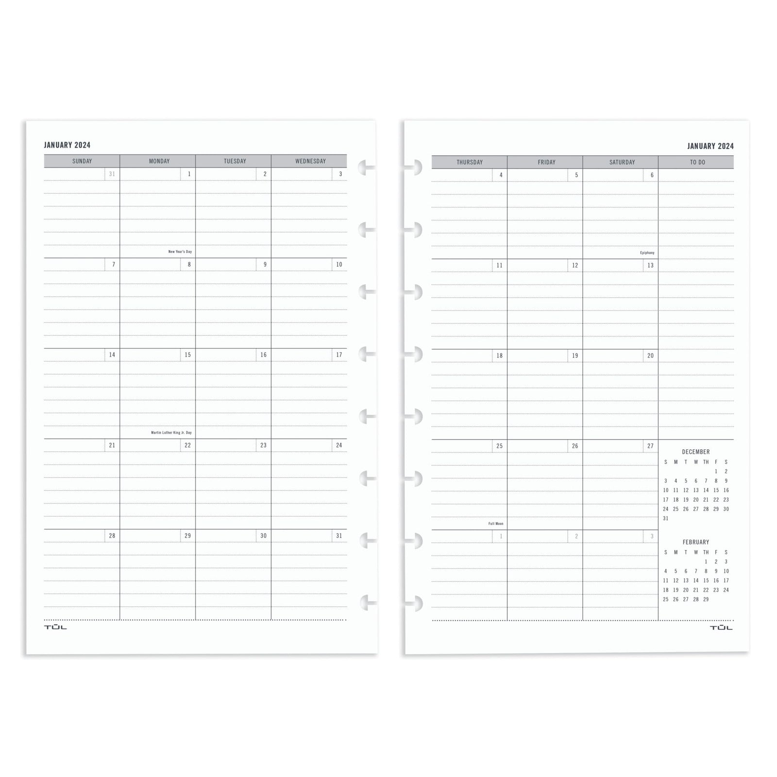 2024 TUL® Discbound Monthly Planner Refill Pages With 12 Tab Dividers, Junior
