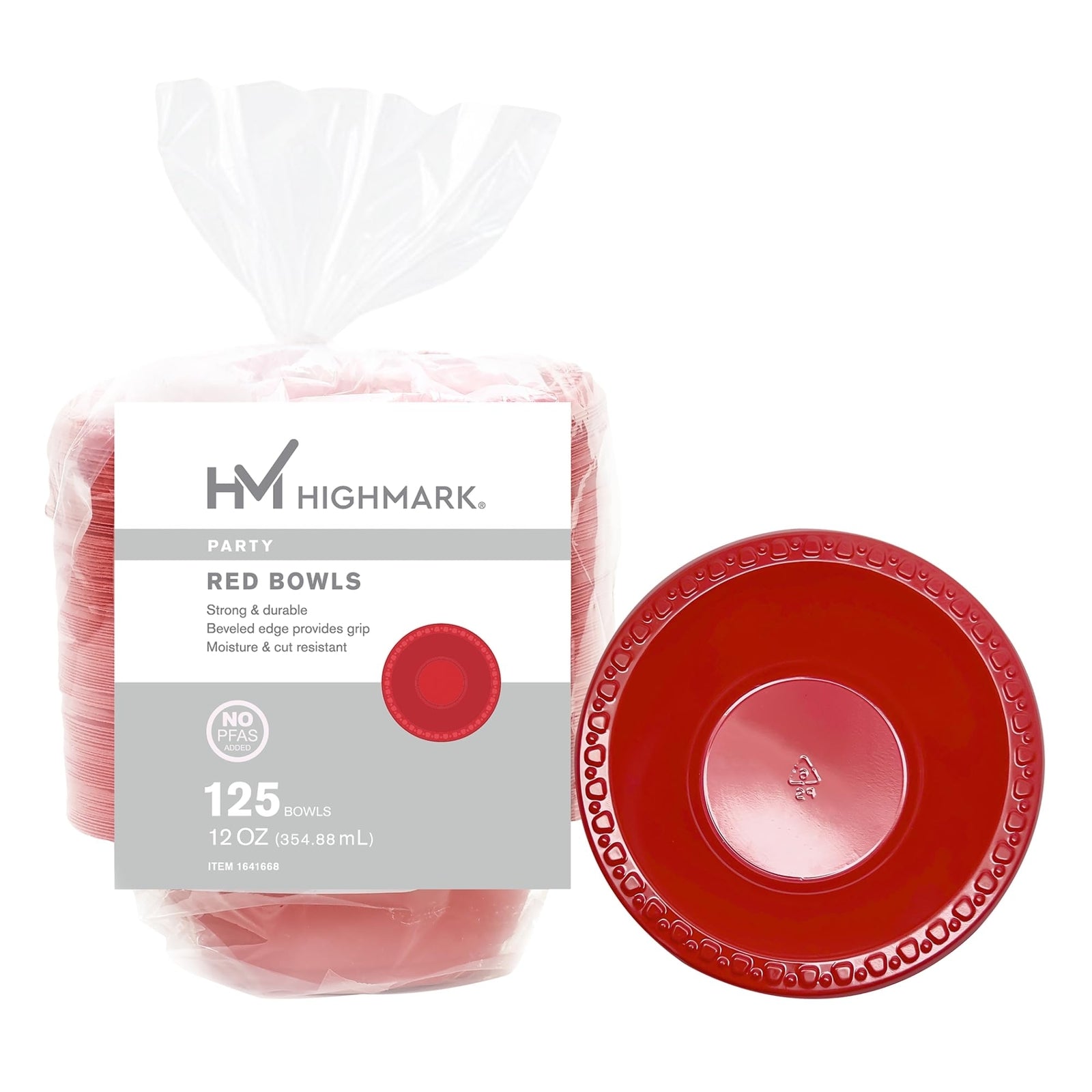Highmark® Plastic Bowls, 12 oz, Red, Pack Of 125