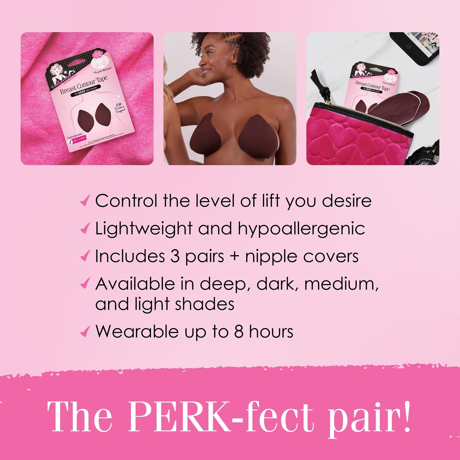 Hollywood Fashion Secrets Breast Contour Tape - Deep, 3-pairs Self-Adhesive