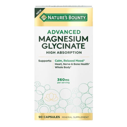 Nature’s Bounty Advanced Magnesium Glycinate Supplement  Heart  Nerves  Muscle &