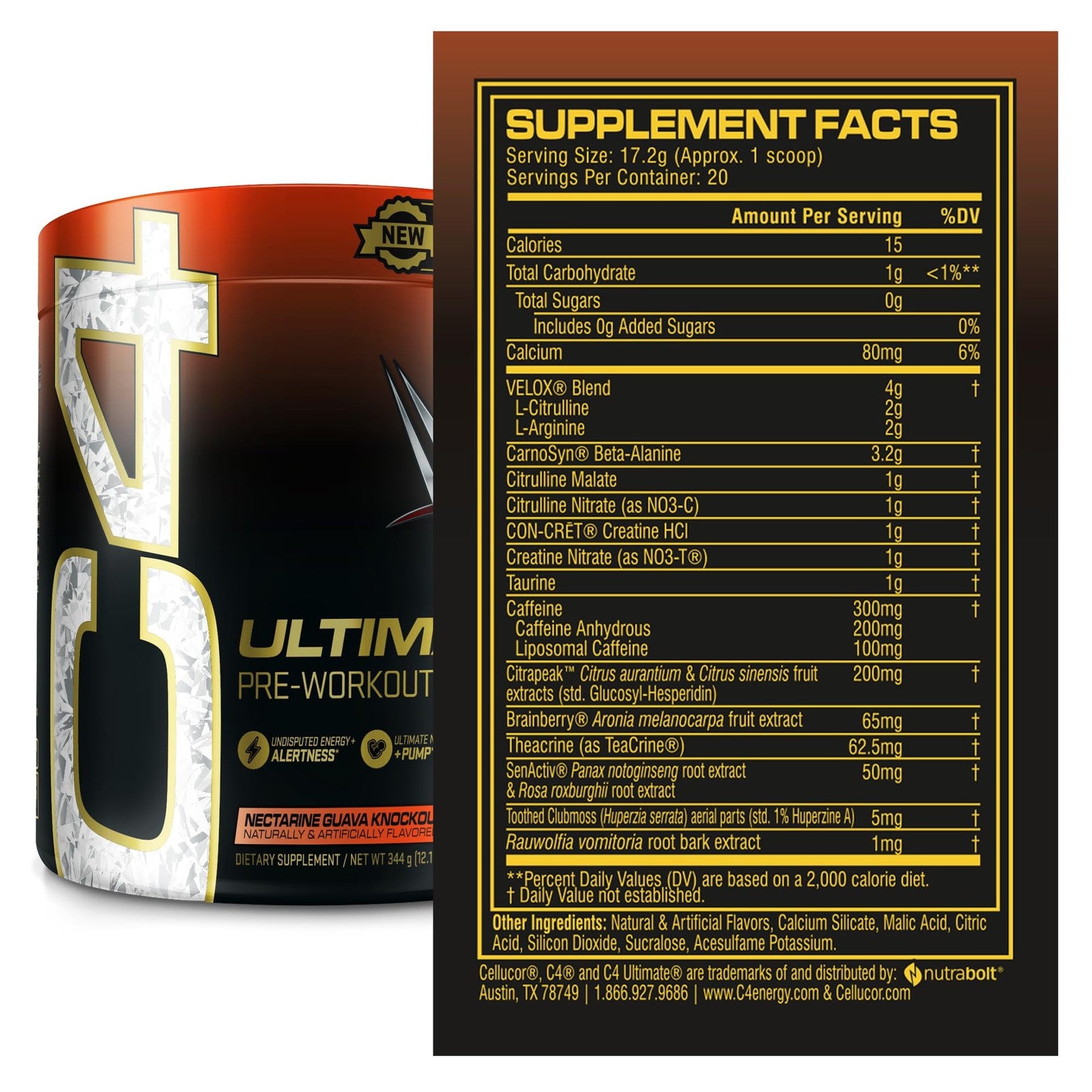 Cellucor C4 Ultimate x WWE Pre Workout Powder Nectarine Guava Knockout - Sugar