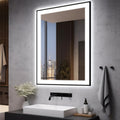 EchosLife 28x36 LED Bathroom Mirror for Wall -Black Aluminum Framed (Front and