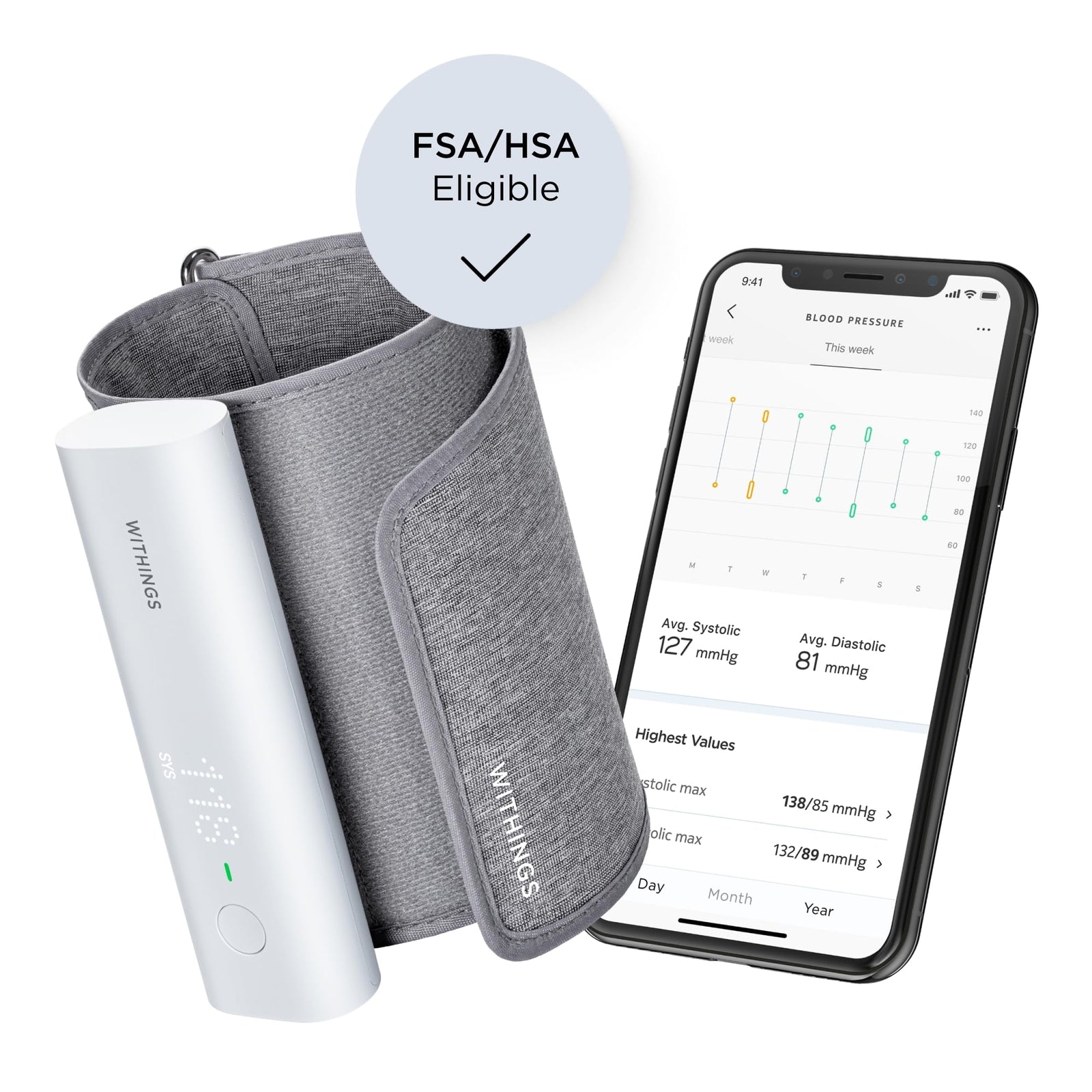 Withings BPM Connect - Digital Blood Pressure Cuff & Heart Rate Monitor - Blood