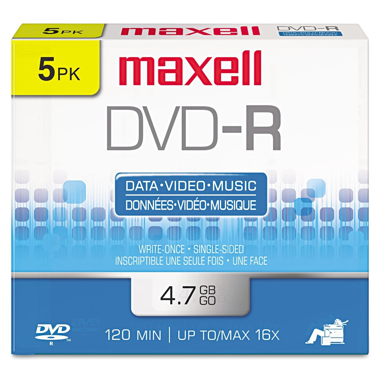 Maxell 638002 DVD-R Discs, 4.7GB, 16x, w/Jewel Cases, Gold, 5/Pack