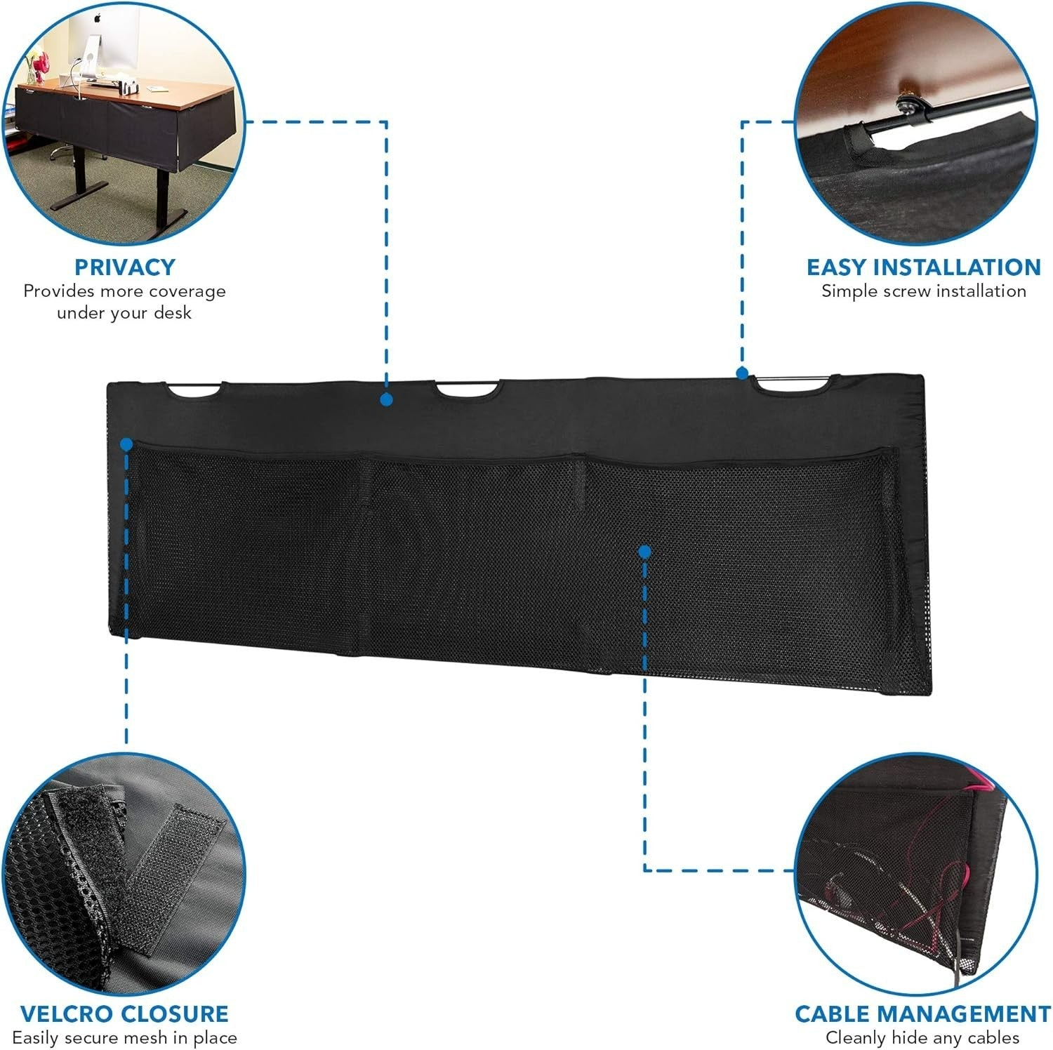 Under Desk Modesty Panel 60" Black Mesh Cable Organizer for Office Sit Stand Des