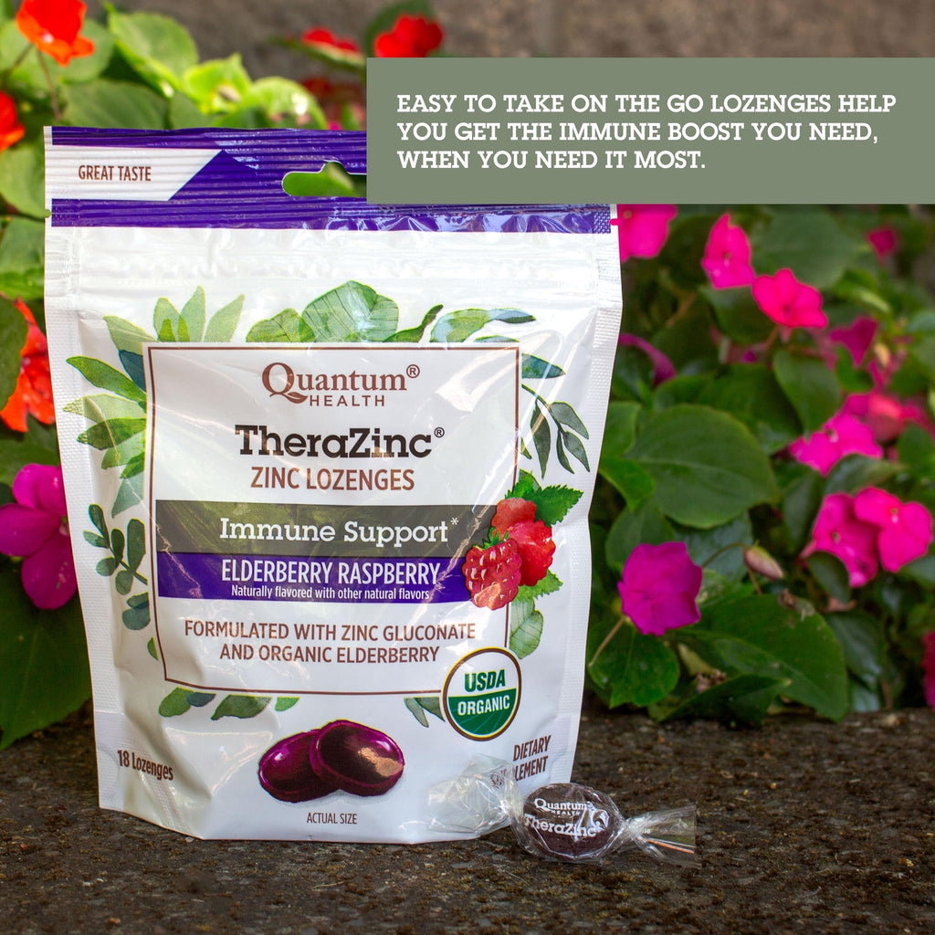 Quantum Health TheraZinc Organic Zinc Lozenges Elderberry Sambucus Raspberry &