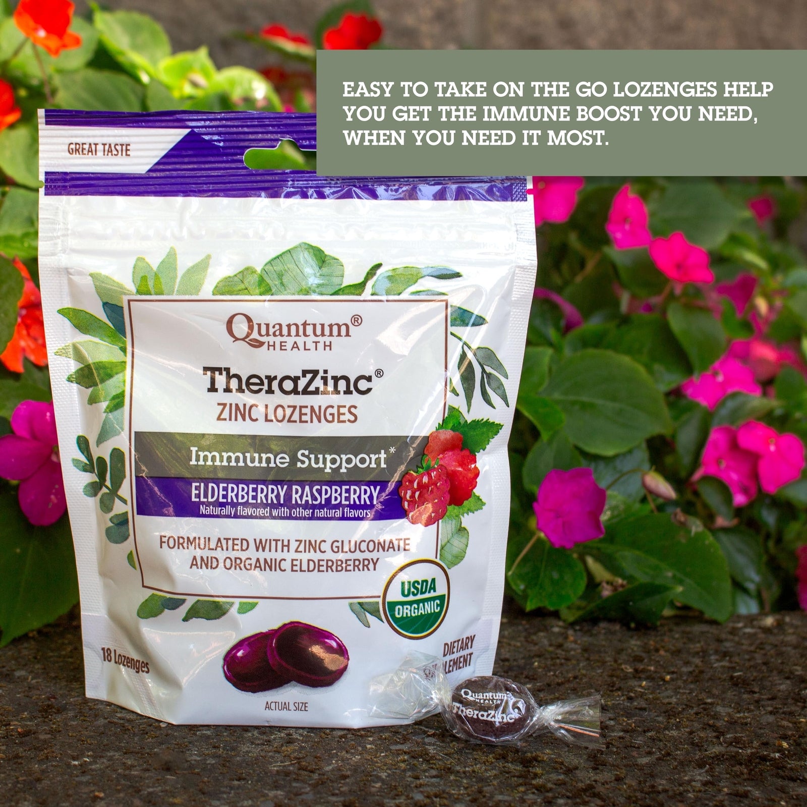 Quantum Health TheraZinc Organic Zinc Lozenges Elderberry Sambucus Raspberry &
