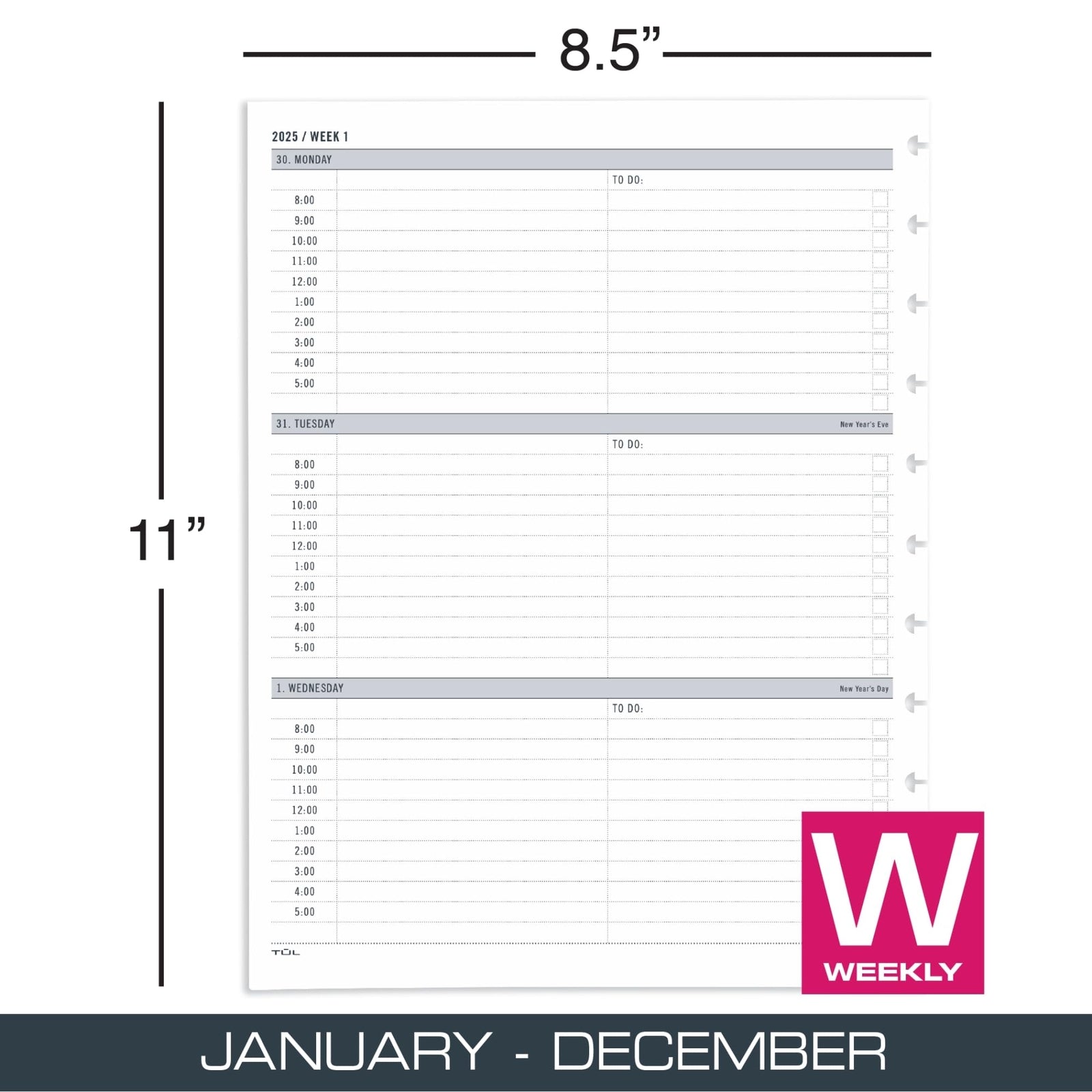 2025 TUL® Discbound Weekly Planner Refill Pages, Letter Size, January To
