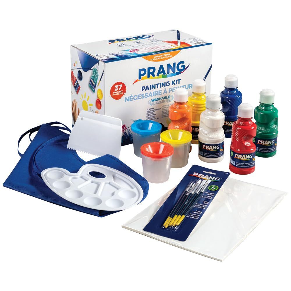 Prang Washable Tempera Paint Kit for Kids, 37 Pc. Set Includes 6 Paints, 5