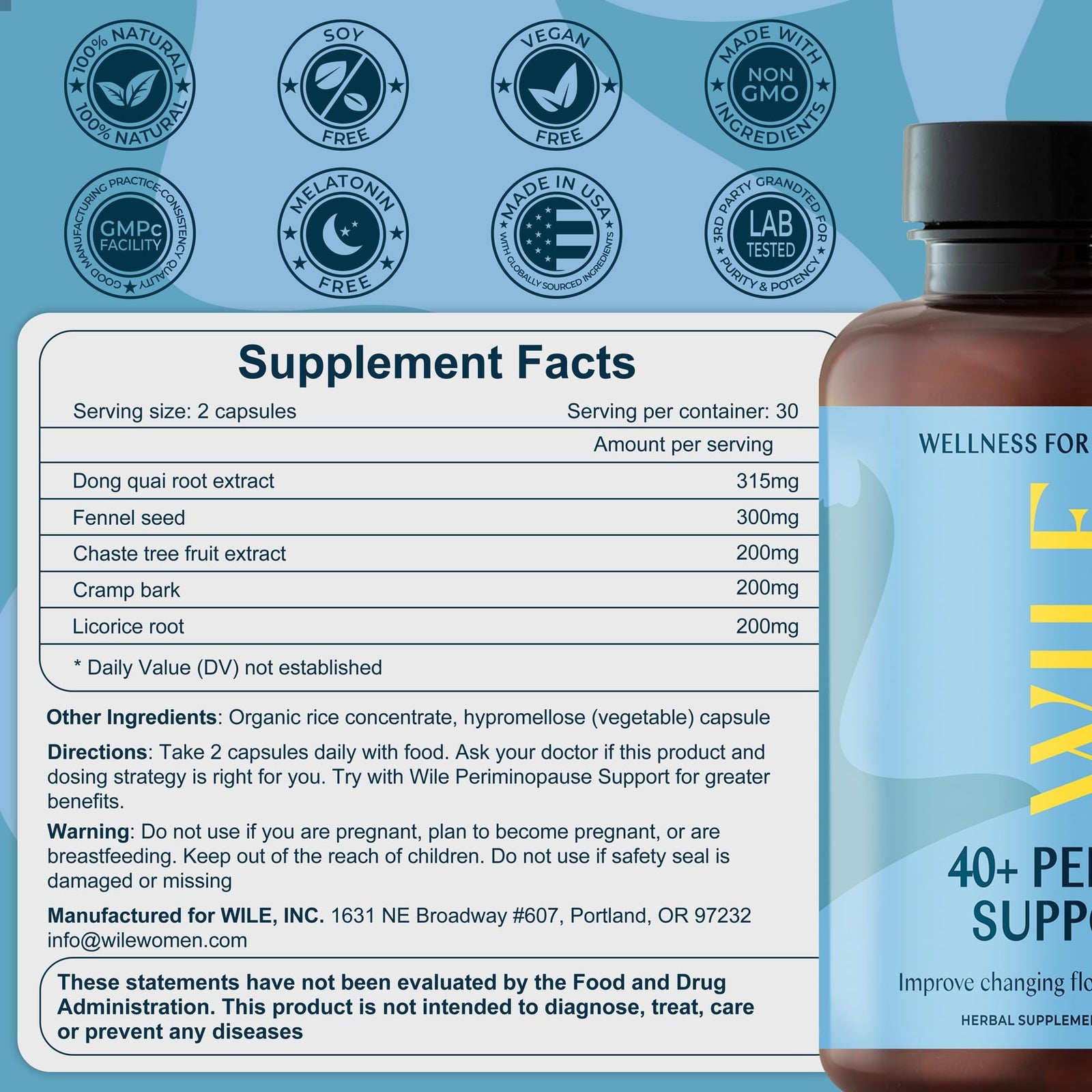 WILE Menopause and Perimenopause Supplements for Women - Menstrual Cramp, PMS