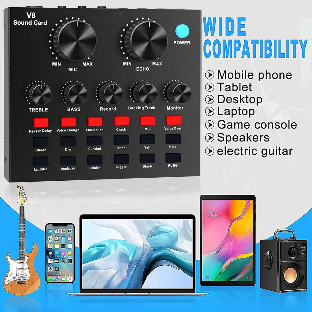 Fealliance Live Sound Card V8 Voice Changer, Dual DSP Noise Reduction Chip,