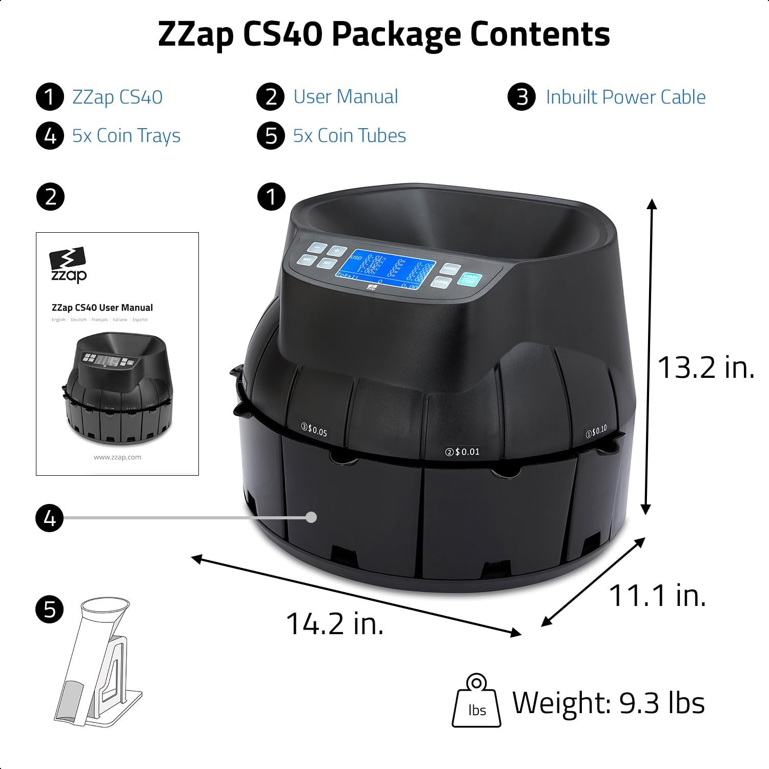 ZZap CS40 Coin Counter, Sorter and Roller - Money Cash Currency Machine