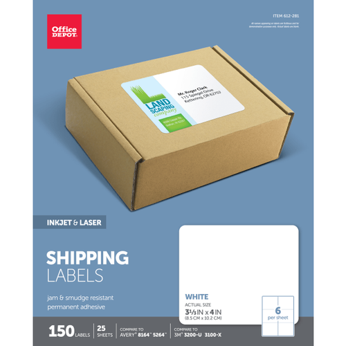 Office Depot White Inkjet/Laser Shipping Labels  3 1/3in. x 4in.  Pack Of 150
