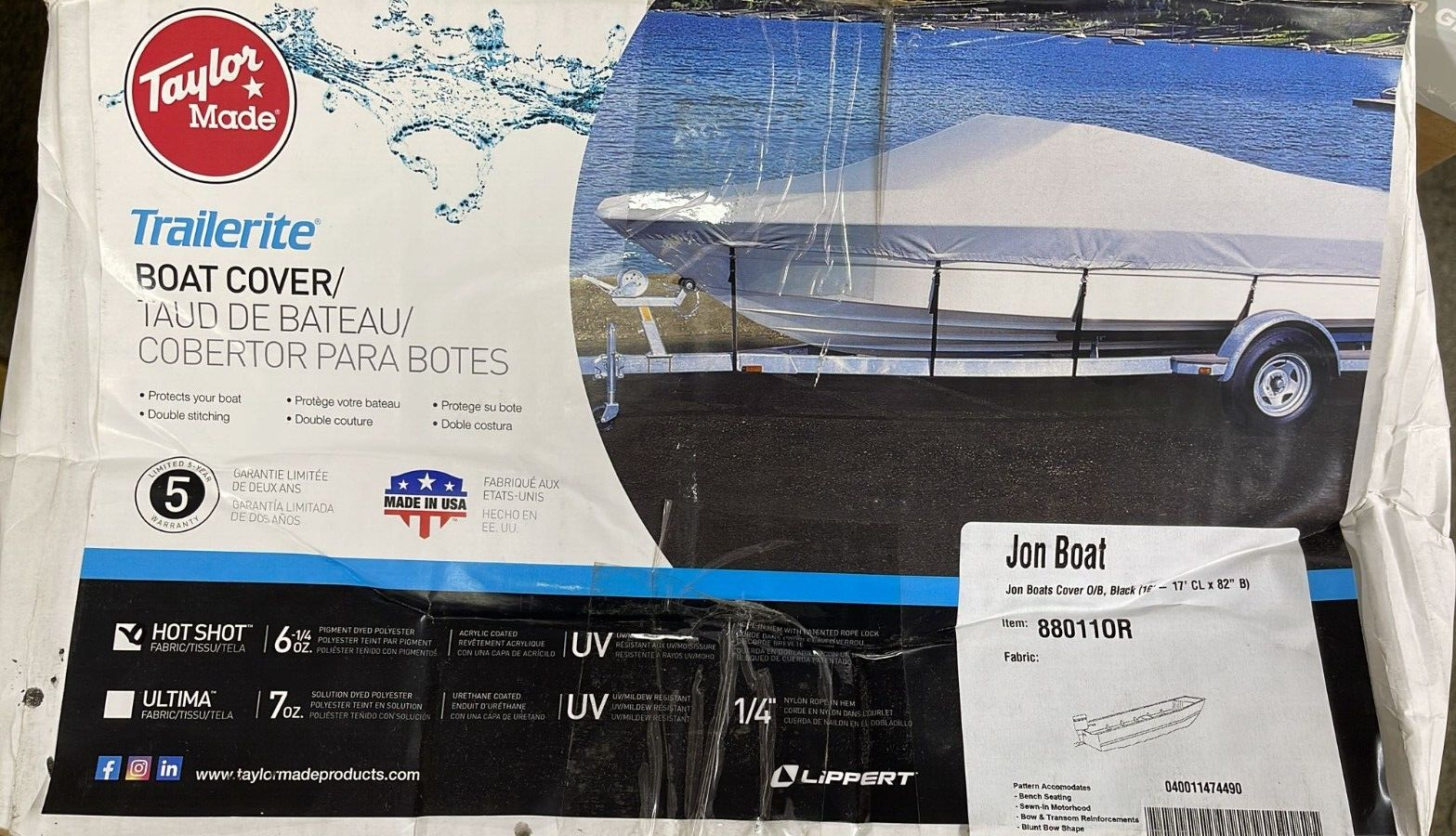 Taylor Made Trailerite Semi-Custom Jon Boat Cover for Outboard Motor