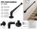 Pipe Stair Handrail Staircase Handrail Outdoor Indoor 8 Ft Black For Wall Mount