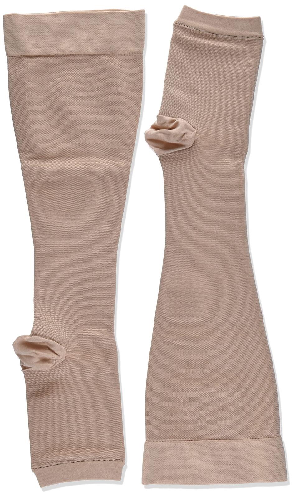 Truform Below Knee Open Toe Compression Stockings, Beige, Medium