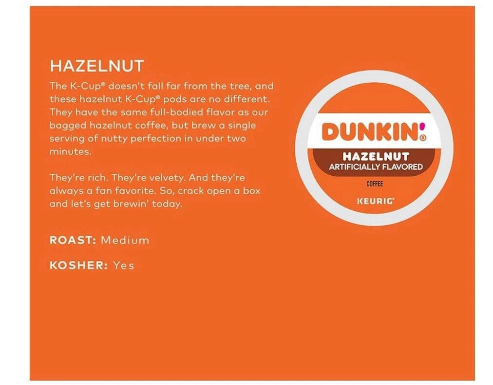Dunkin' Hazelnut Flavored Coffee, 22 Keurig K-Cup Pods