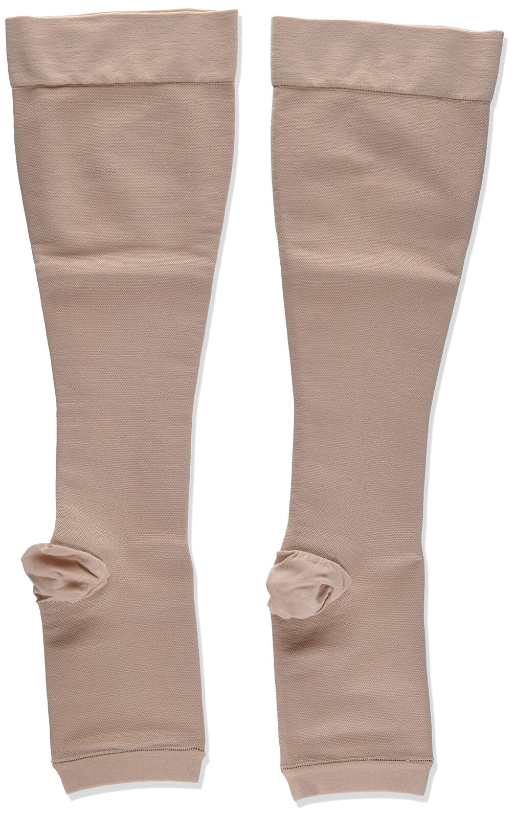 Truform Below Knee Open Toe Compression Stockings, Beige, Medium
