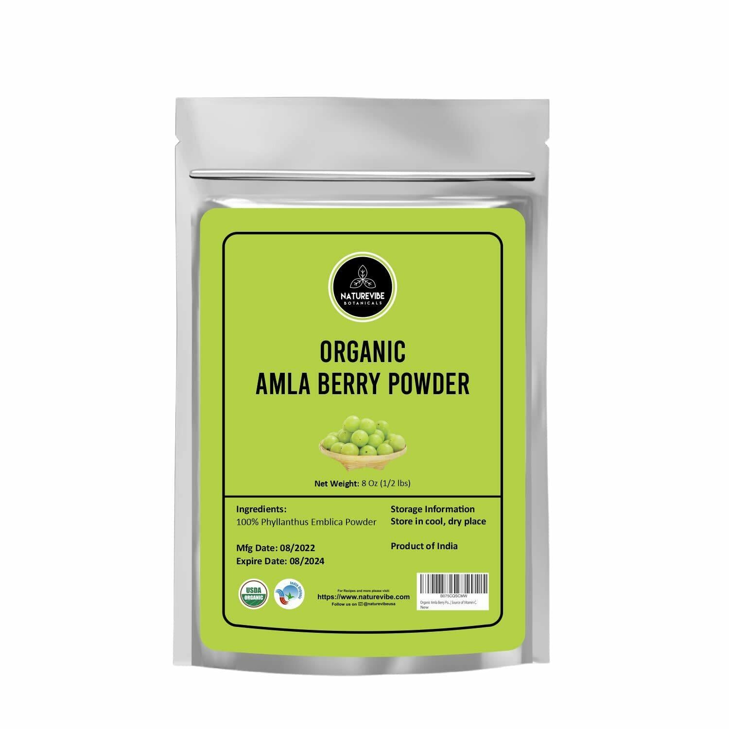 Organic Amla Berry Powder, 8 ounce by Naturevibe Botanicals - Organic