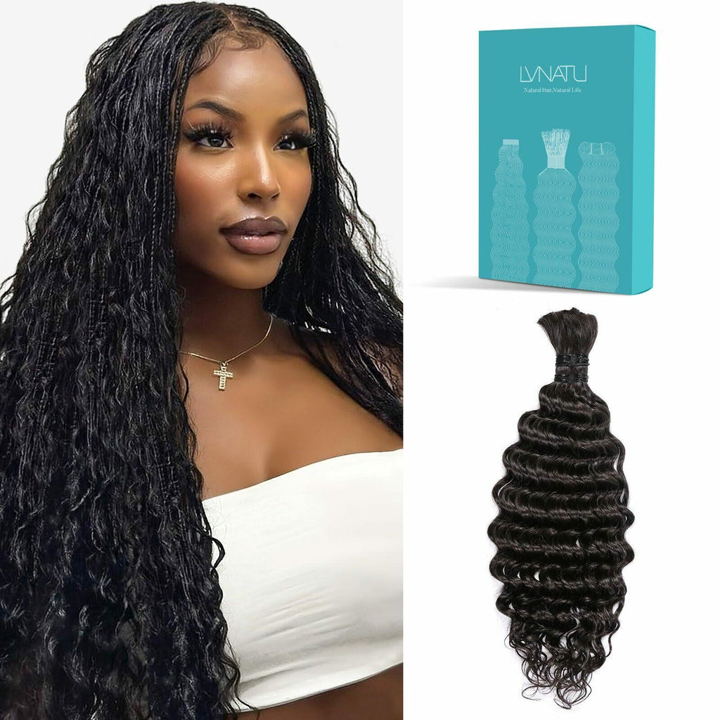 Lvnatu Human Braiding Hair for Boho Knotless Braids Wet and Wavy Bulk Deep Wa...