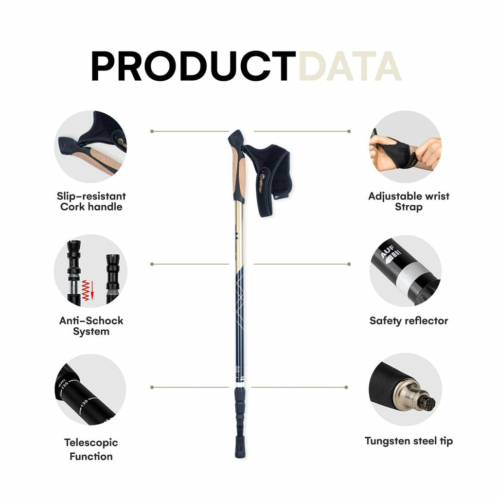 PowrX Click & Go Trekking Poles with Anti-Shock Cushioning - Adjustable Nordic