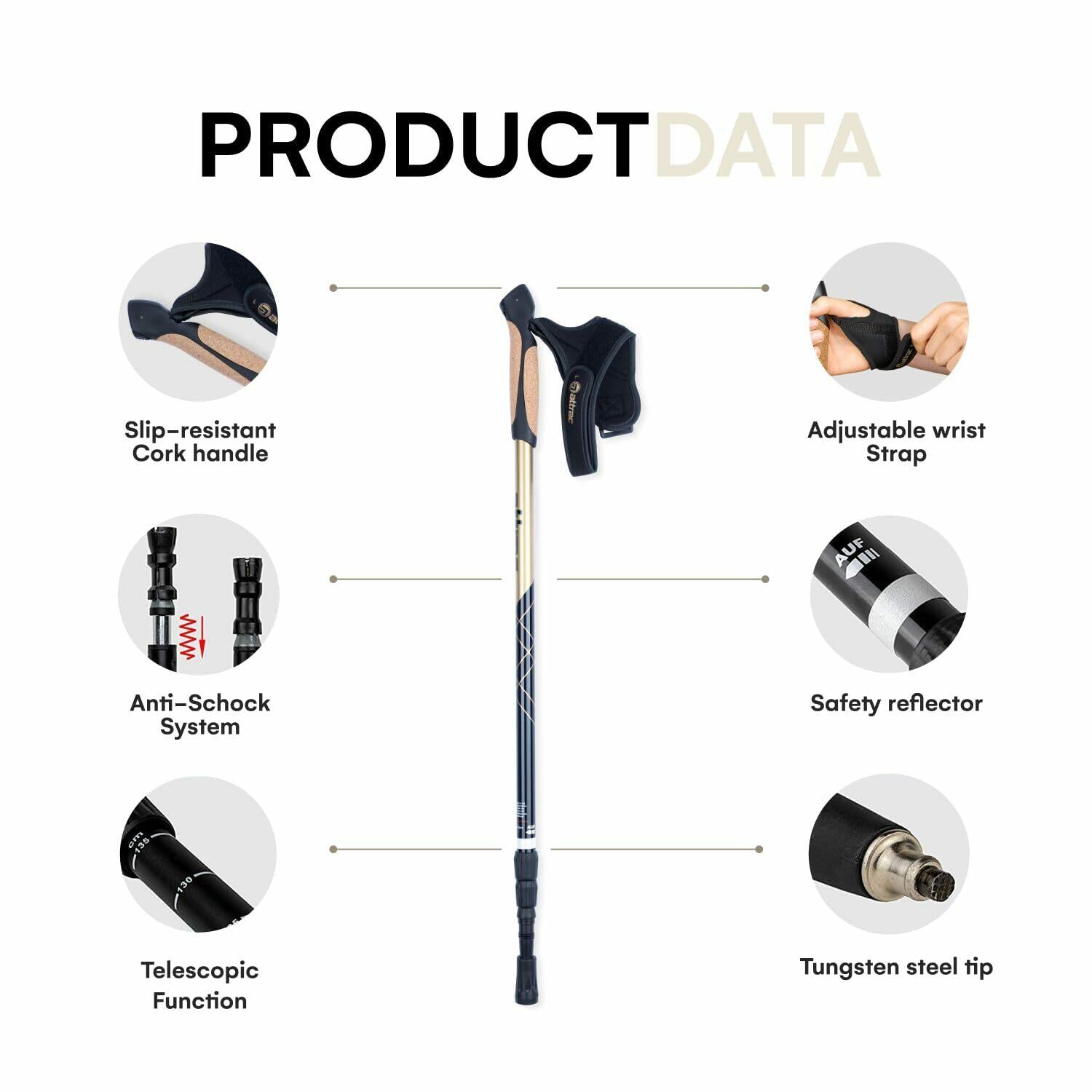 PowrX Click & Go Trekking Poles with Anti-Shock Cushioning - Adjustable Nordic