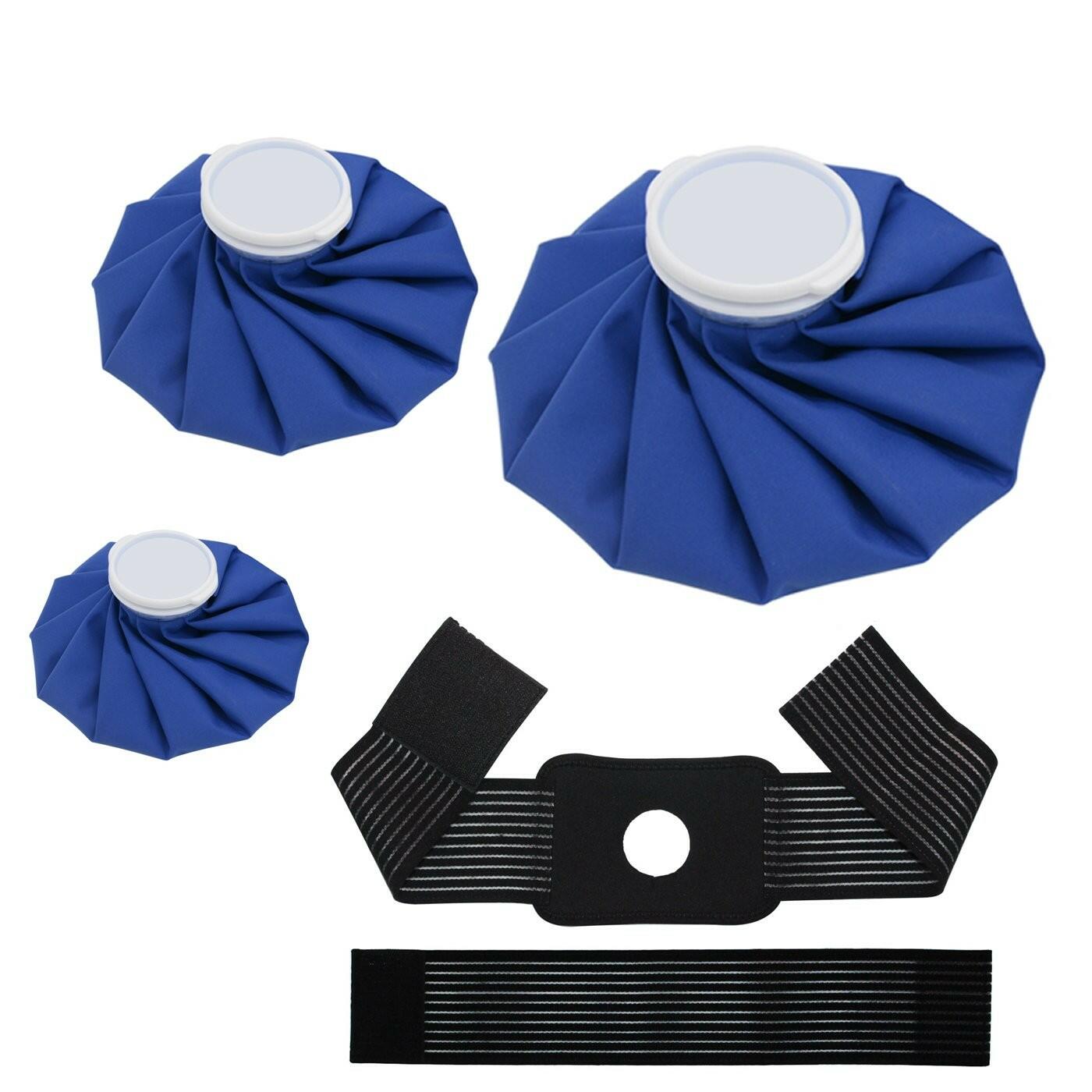 3-Size Refillable Ice Bags No-Leak Waterproof Cold Packs w/ Adjustable Wrap &