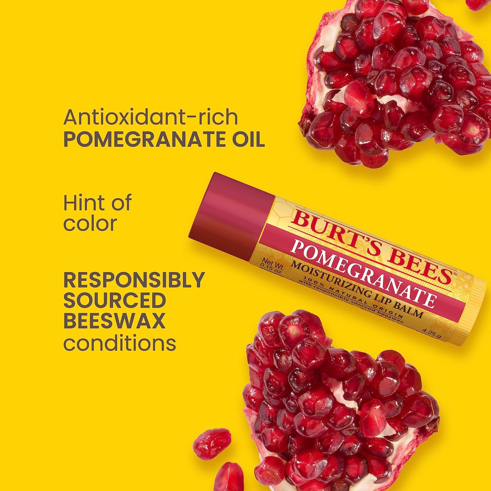 Burt's Bees 100% Natural Moisturizing Lip Balm, Pomegranate with Beeswax and