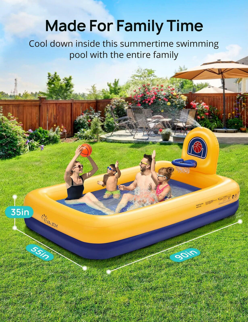 Kiddie Pool, Evajoy Inflatable Kids Pool, Summer Water Party Inflatable Pool for