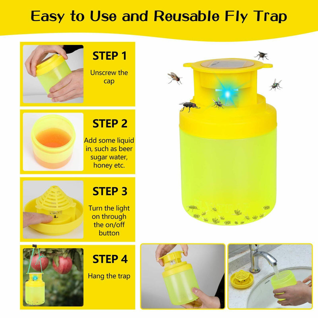 Outdoor Fly Trap Hanging Solar Powered Reusable Indoor Non-Toxic Flying Insects