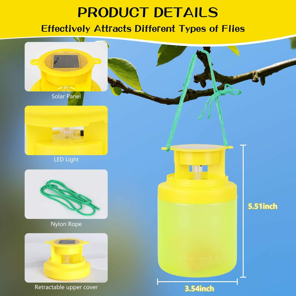 Outdoor Fly Trap Hanging Solar Powered Reusable Indoor Non-Toxic Flying Insects
