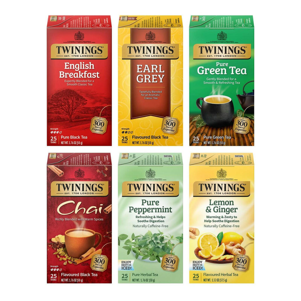 Twinings Variety Pack Tea Bags 25 Count Pack of 6 Includes English Breakfast ...