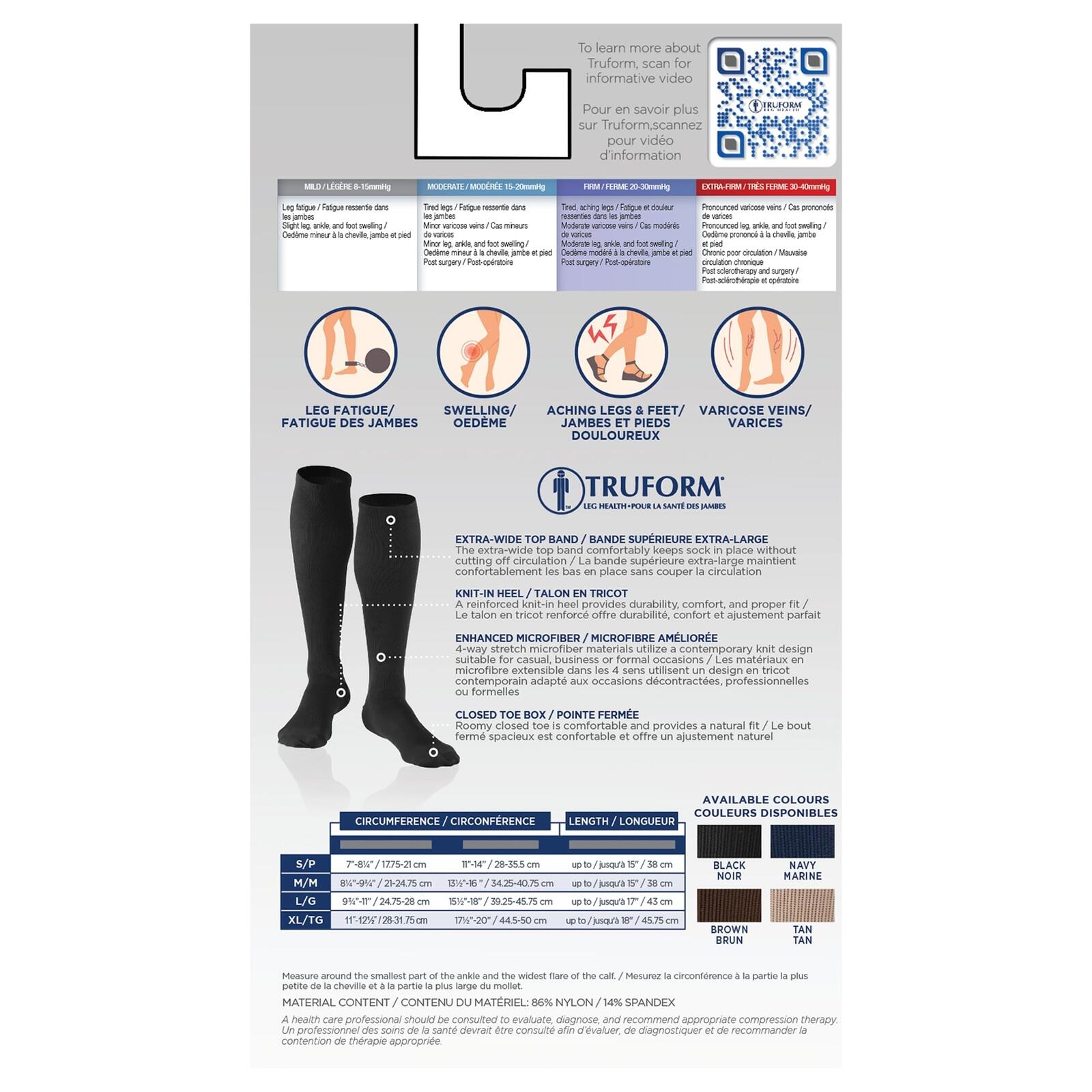 Truform Compression Socks, 20-30 mmHg, Men's Dress Socks, Knee High Over Calf
