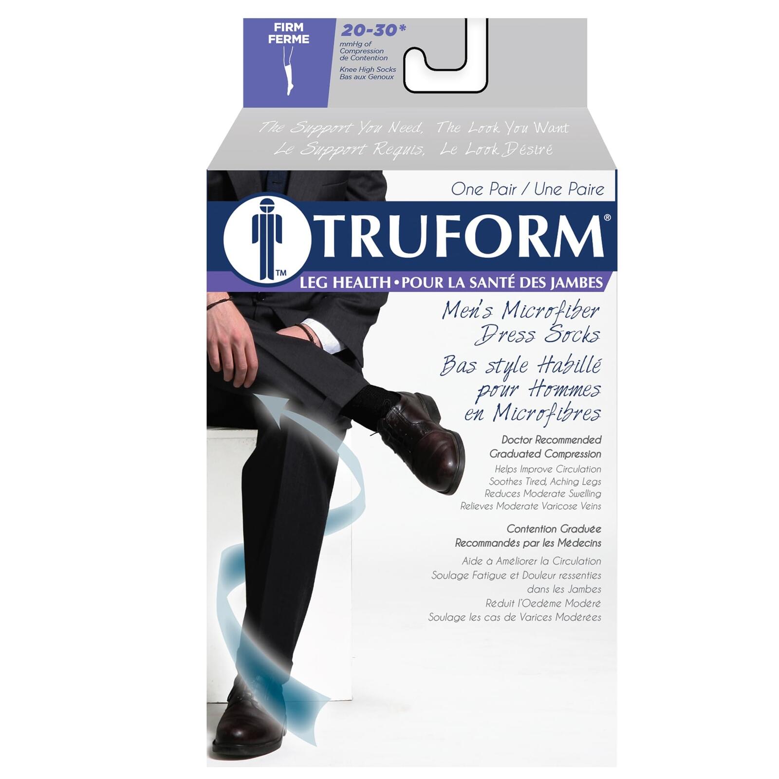 Truform Compression Socks, 20-30 mmHg, Men's Dress Socks, Knee High Over Calf