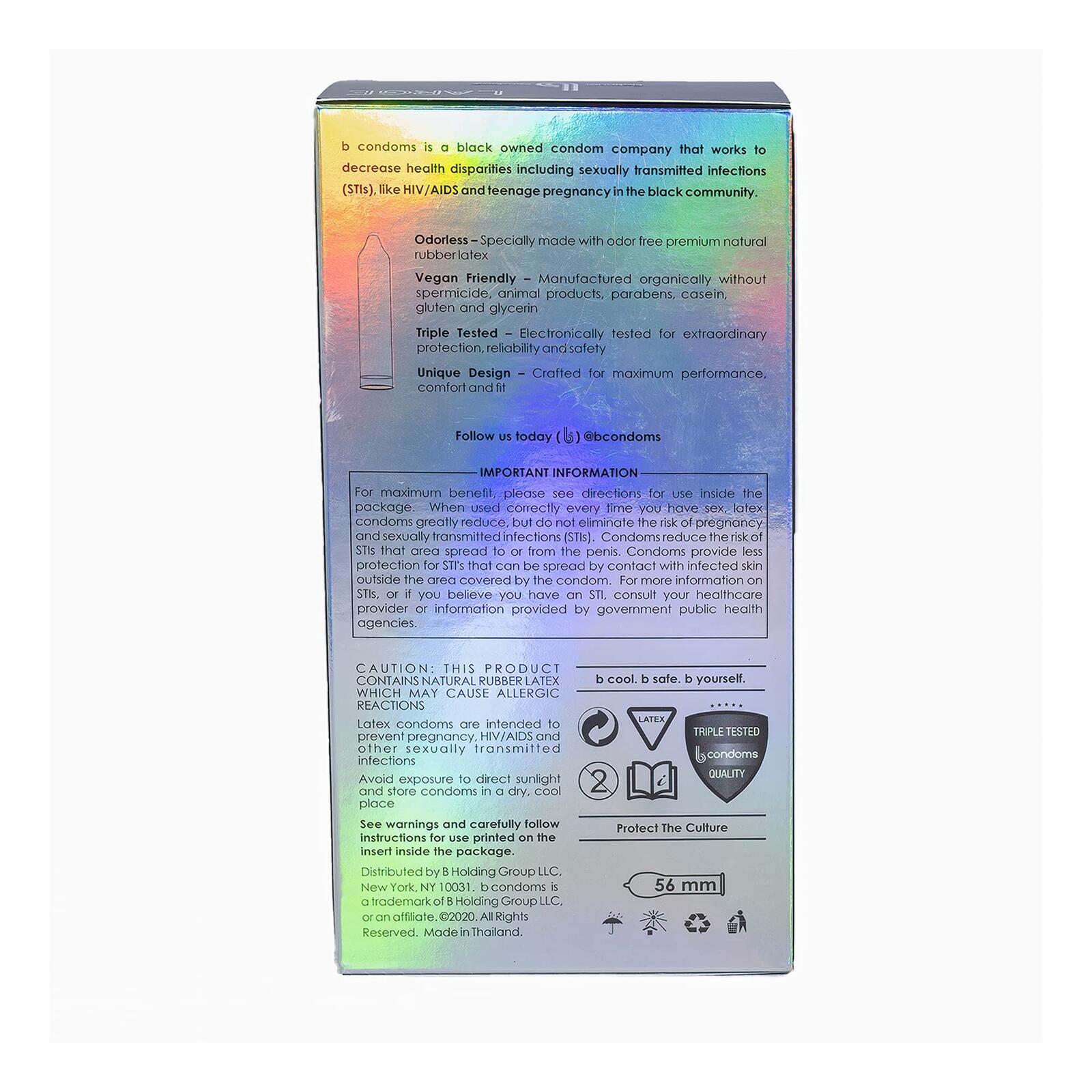 B Condoms - Platinum Large - Vegan Friendly - Odorless - Large Size - 12 Count