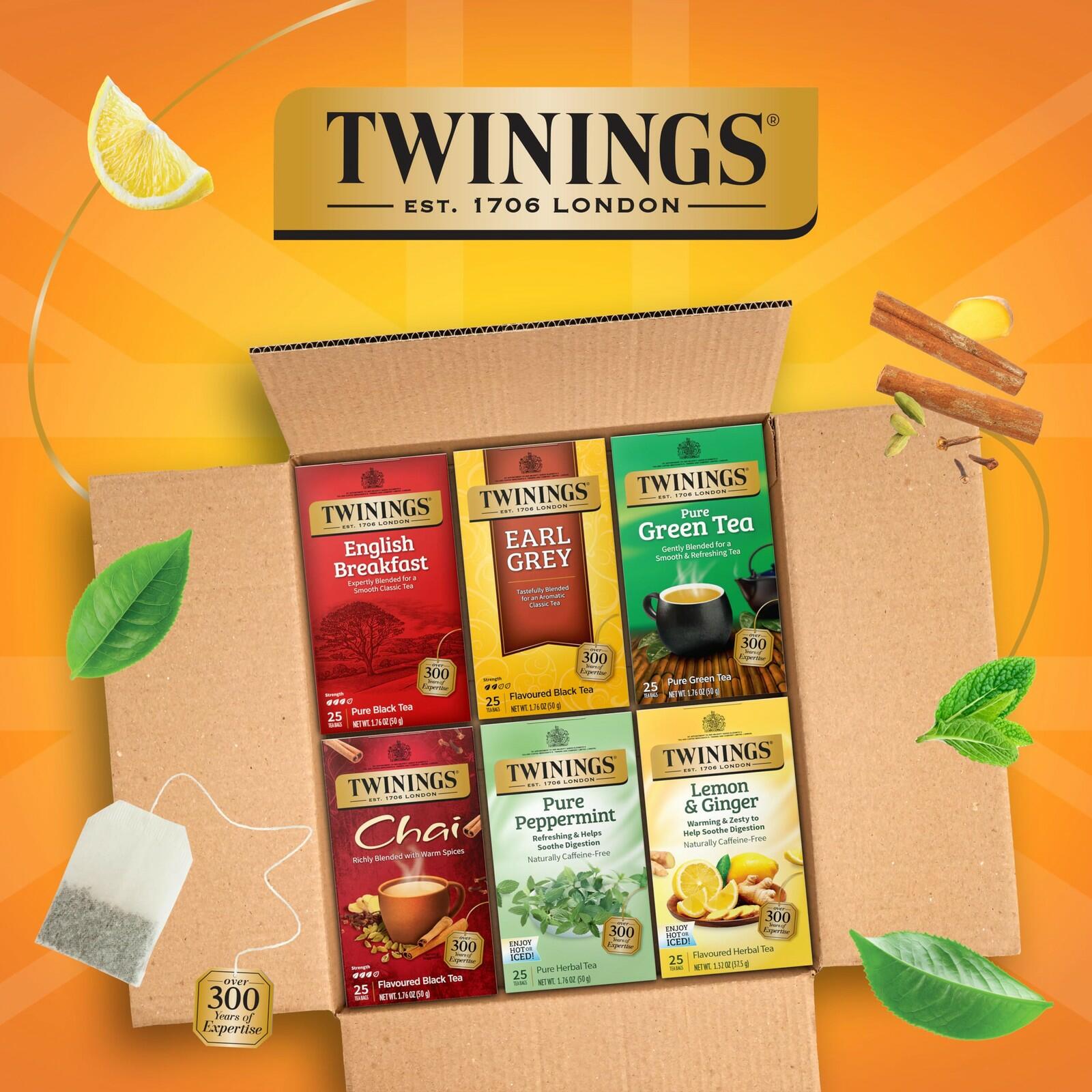Twinings Variety Pack Tea Bags 25 Count Pack of 6 Includes English Breakfast ...