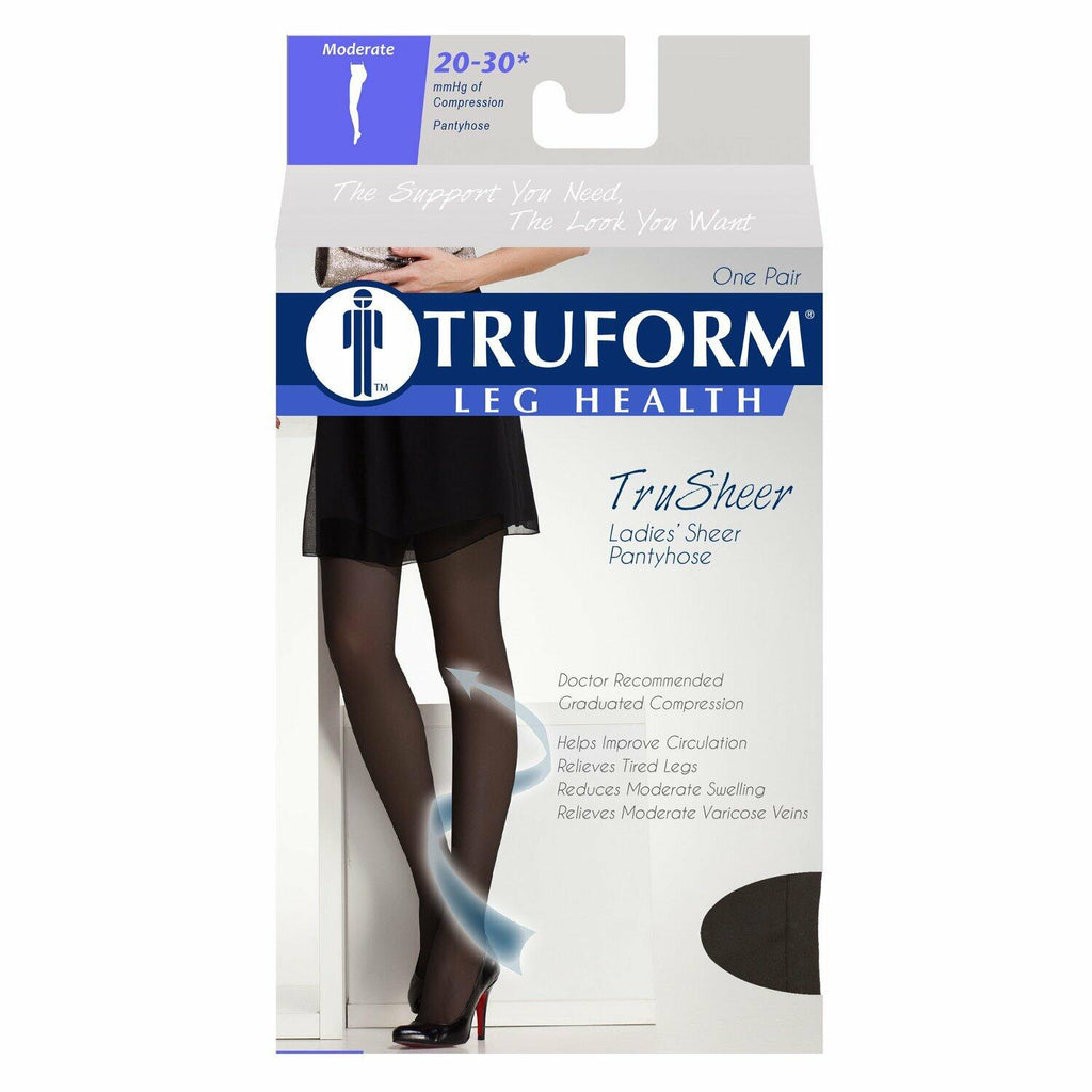 Truform Sheer Compression Pantyhose, 20-30 mmHg, Women's Shaping Tights, 20