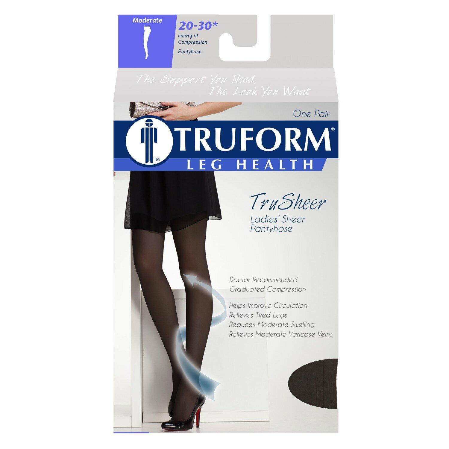 Truform Sheer Compression Pantyhose, 20-30 mmHg, Women's Shaping Tights, 20